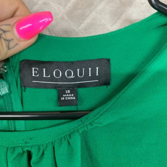 Eloquii Womans 18 Dress Kelly Green Long Maxi Short Sleeve Ruched Round Neck - Picture 9 of 13
